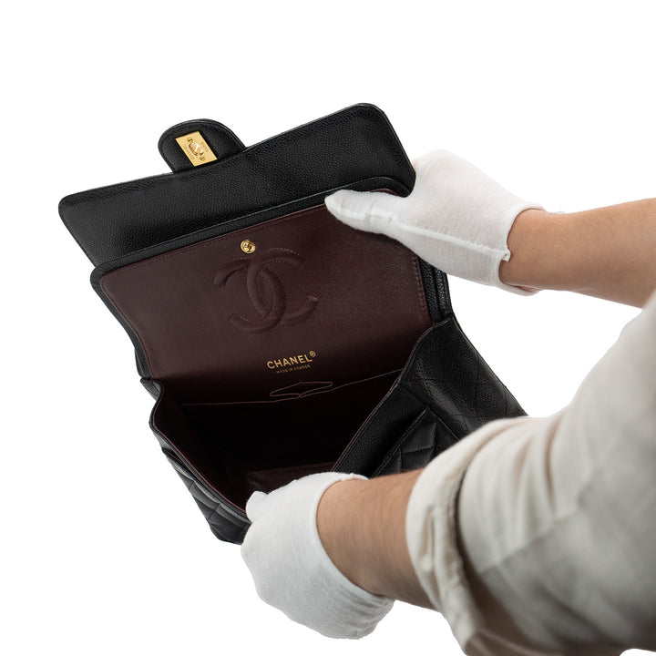 Chanel Medium Classic Double Flap Bag in Black Caviar Leather with Gold Hardware