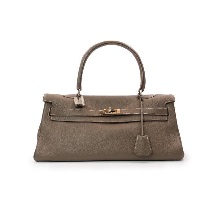 Hermès Kelly Shoulder Bag in Etoupe Taurillon Clemence Leather with Palladium Hardware