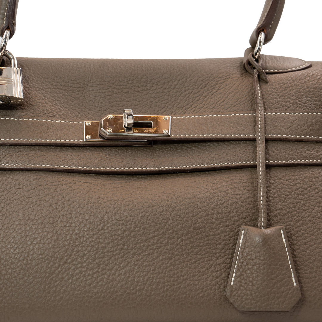 Hermès Kelly Shoulder Bag in Etoupe Taurillon Clemence Leather with Palladium Hardware