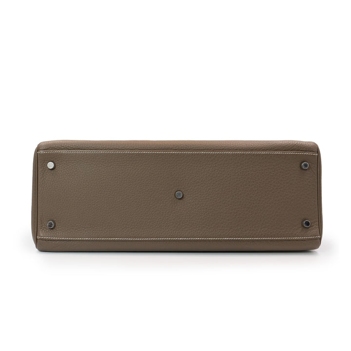 Hermès Kelly Shoulder Bag in Etoupe Taurillon Clemence Leather with Palladium Hardware