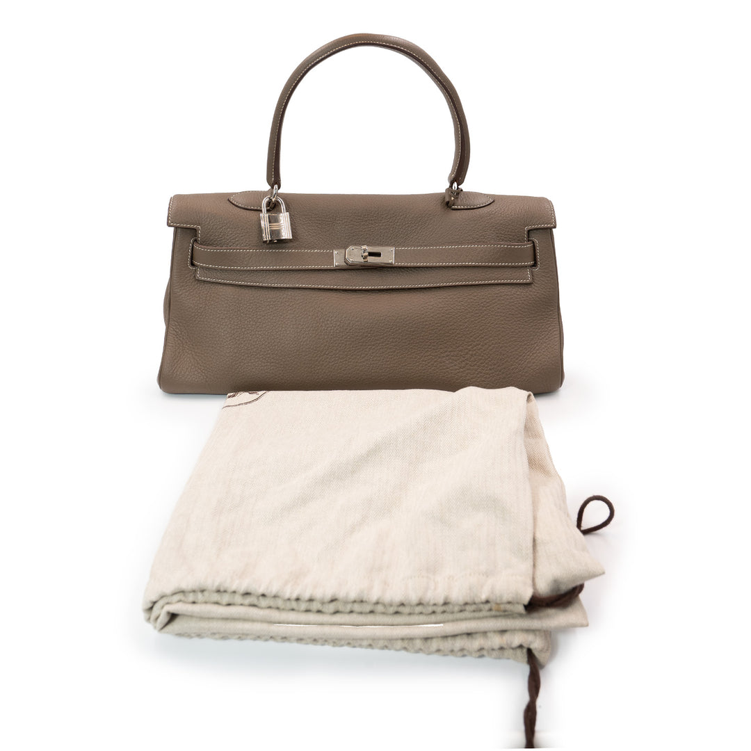 Hermès Kelly Shoulder Bag in Etoupe Taurillon Clemence Leather with Palladium Hardware