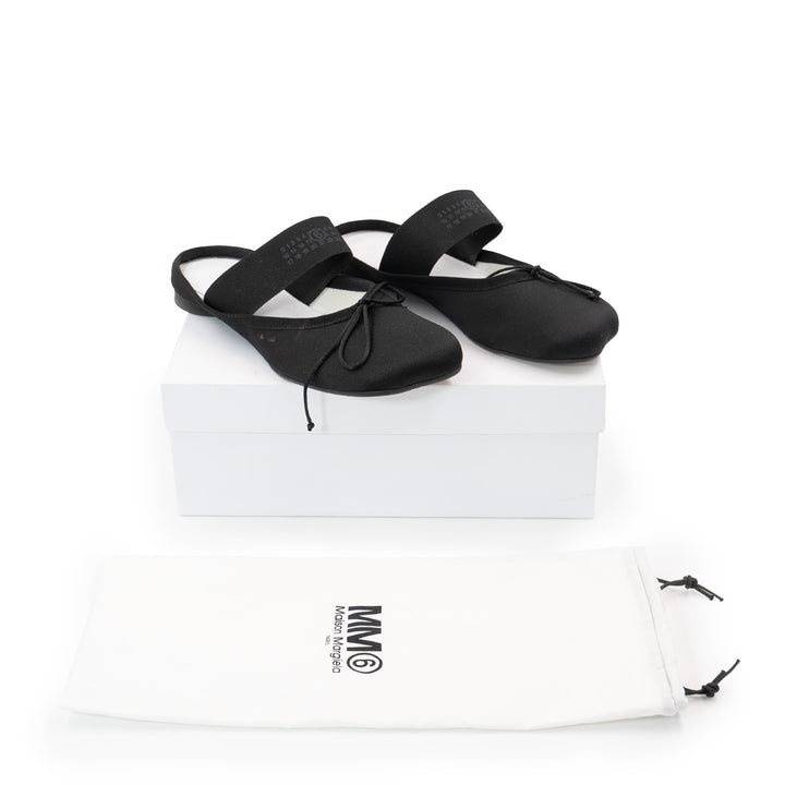 Maison Margiela Black Satin Anatomic Logo Ballerina