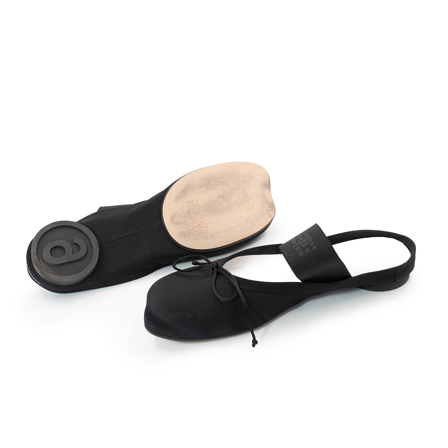 Maison Margiela Black Satin Anatomic Logo Ballerina | Gemaee UAE