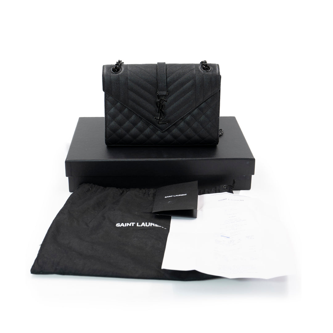 Saint Laurent Envelope Medium Chain Bag in Black Calfskin Leather