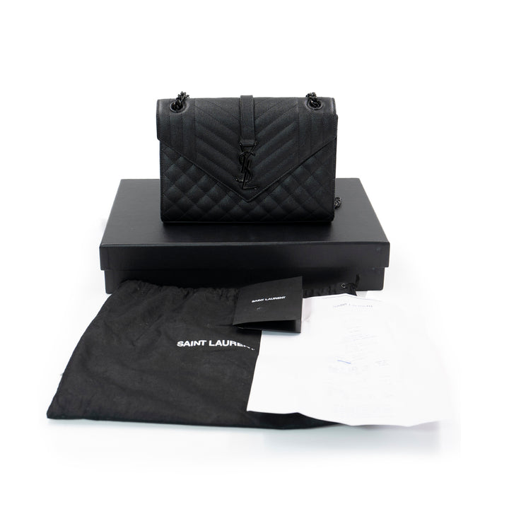 Saint Laurent Envelope Medium Chain Bag in Black Calfskin Leather
