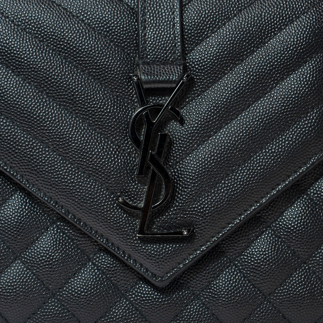 Saint Laurent Envelope Medium Chain Bag in Black Calfskin Leather