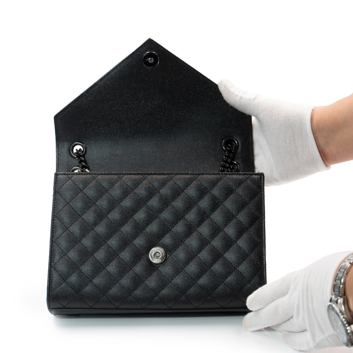 Saint Laurent Envelope Medium Chain Bag in Black Calfskin Leather