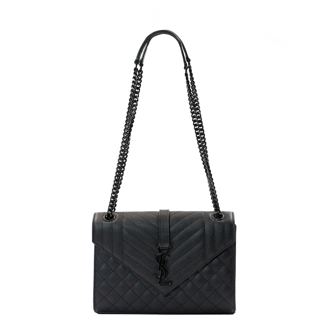 Saint Laurent Envelope Medium Chain Bag in Black Calfskin Leather