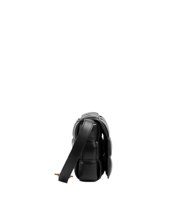 Bottega Veneta Black Padded Cassette Bag in Intreccio Nappa Leather with Gold Hardware