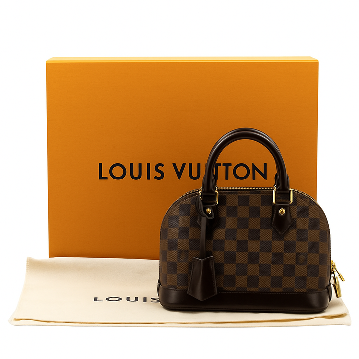 Louis Vuitton Alma BB Bag in Damier Ebene Canvas with Gold Hardware