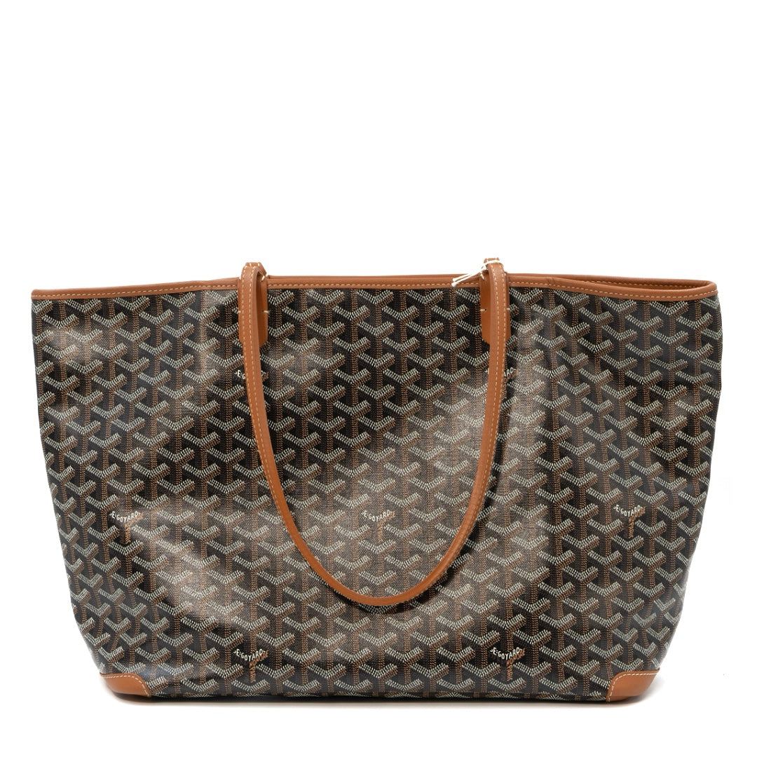 Goyard Artois MM Tote in Black & Natural Goyardine Canvas with Tan Leather Trim - Gemaee  UAE