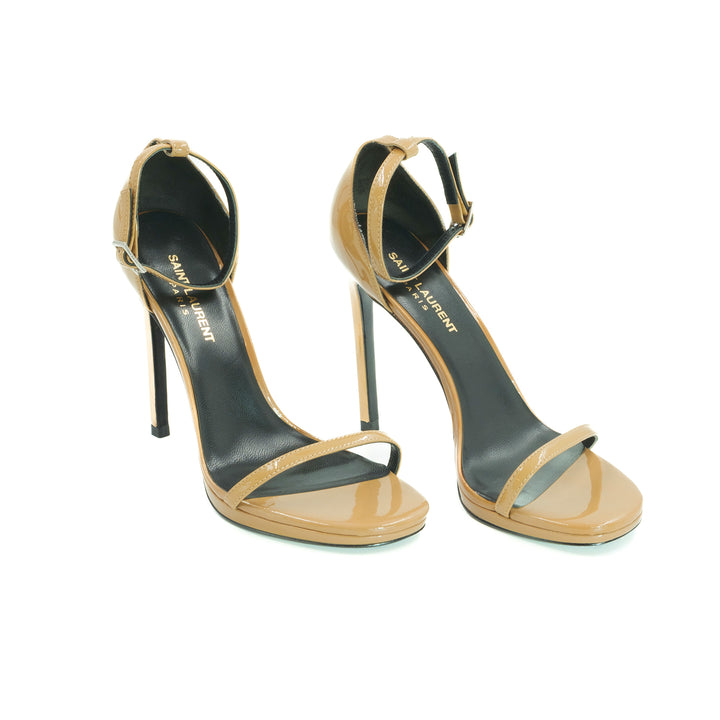 Saint Laurent Beige Patent Leather Jane Ankle Strap Sandals