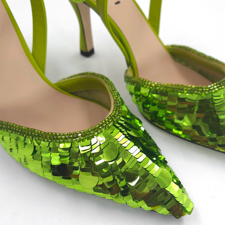 Fendi Women's Colibri Lite Slingback Pumps Sequins Sandals