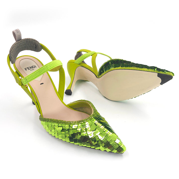 Fendi Women's Colibri Lite Slingback Pumps Sequins Sandals