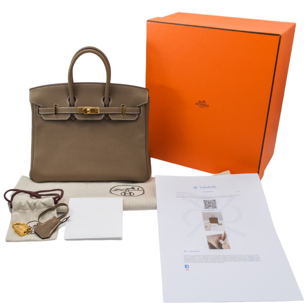 Hermès Birkin 25 in Etoupe Color Togo Leather with Gold Hardware Bag