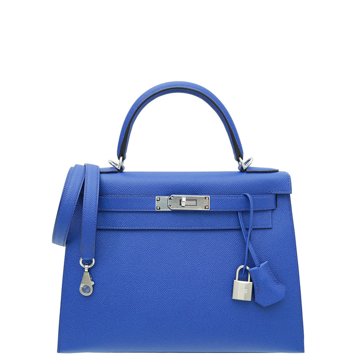 Hermès Kelly 28 Handbag In Electric Blue Epsom Leather  Palladium Hardware Bag