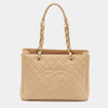 CHANEL Grand Shopping Tote (GST) in Beige Quilted Caviar Leather with Gold Tone Hardware