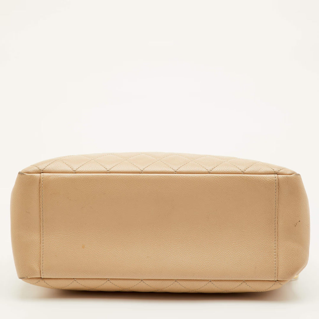 CHANEL Grand Shopping Tote (GST) in Beige Quilted Caviar Leather with Gold Tone Hardware
