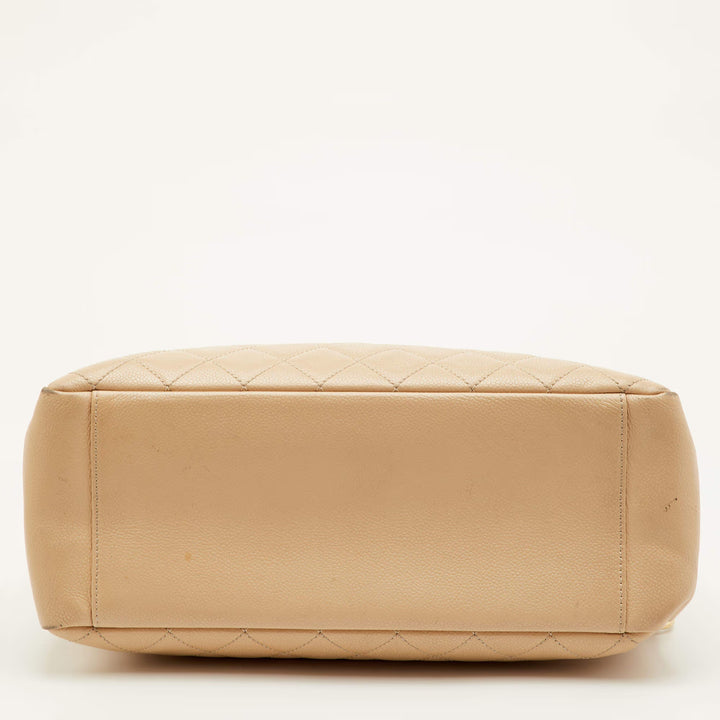 CHANEL Grand Shopping Tote (GST) in Beige Quilted Caviar Leather with Gold Tone Hardware