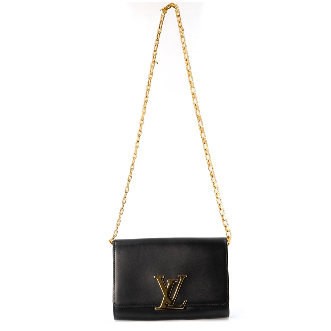 Louis Vuitton Black Leather Chain Louise GM Bag