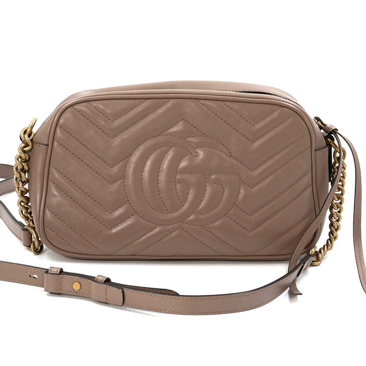 Gucci GG Marmont Matelasse Camera Bag in Dusty Pink Calfskin Leather with Aged Gold Hardware