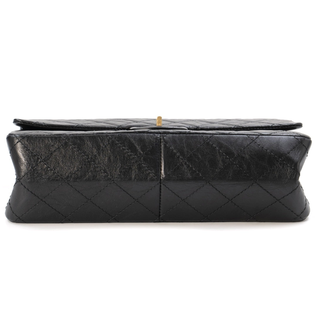 Chanel 2.55 Handbag in Black Aged Calfskin with Gold Tone Metal Hardware