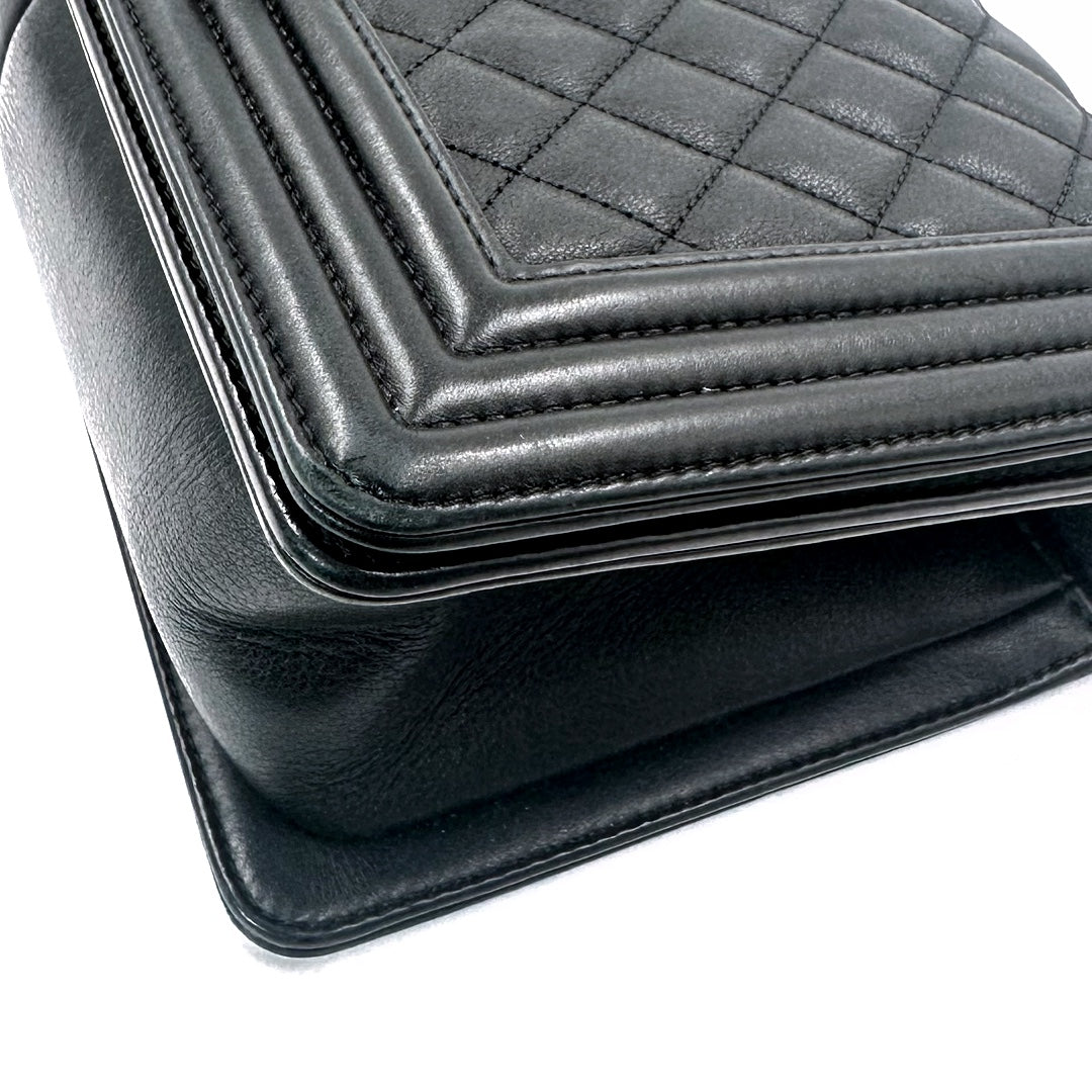 Chanel Black Leather Chain shoulder Boy Bag