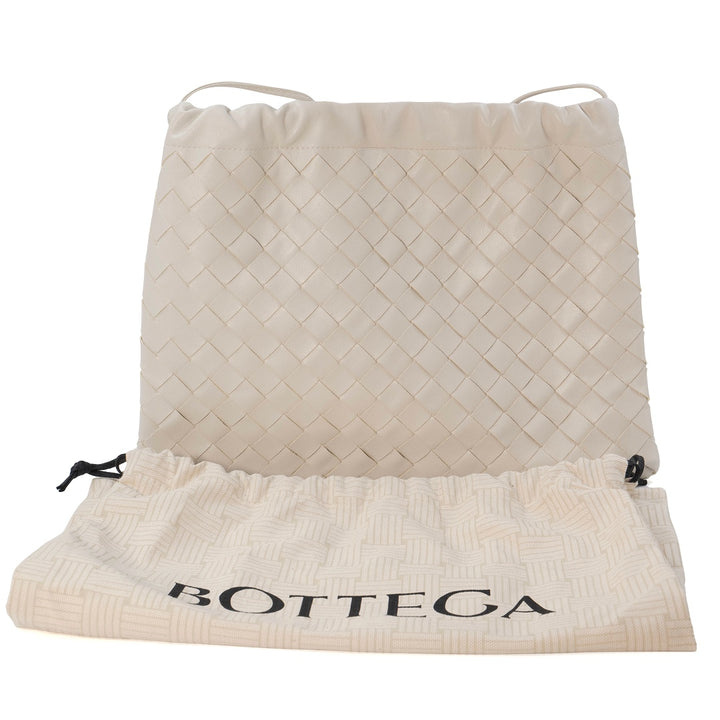 Bottega Veneta White Medium Leather Intrecciato Dustbag Shoulder Bag