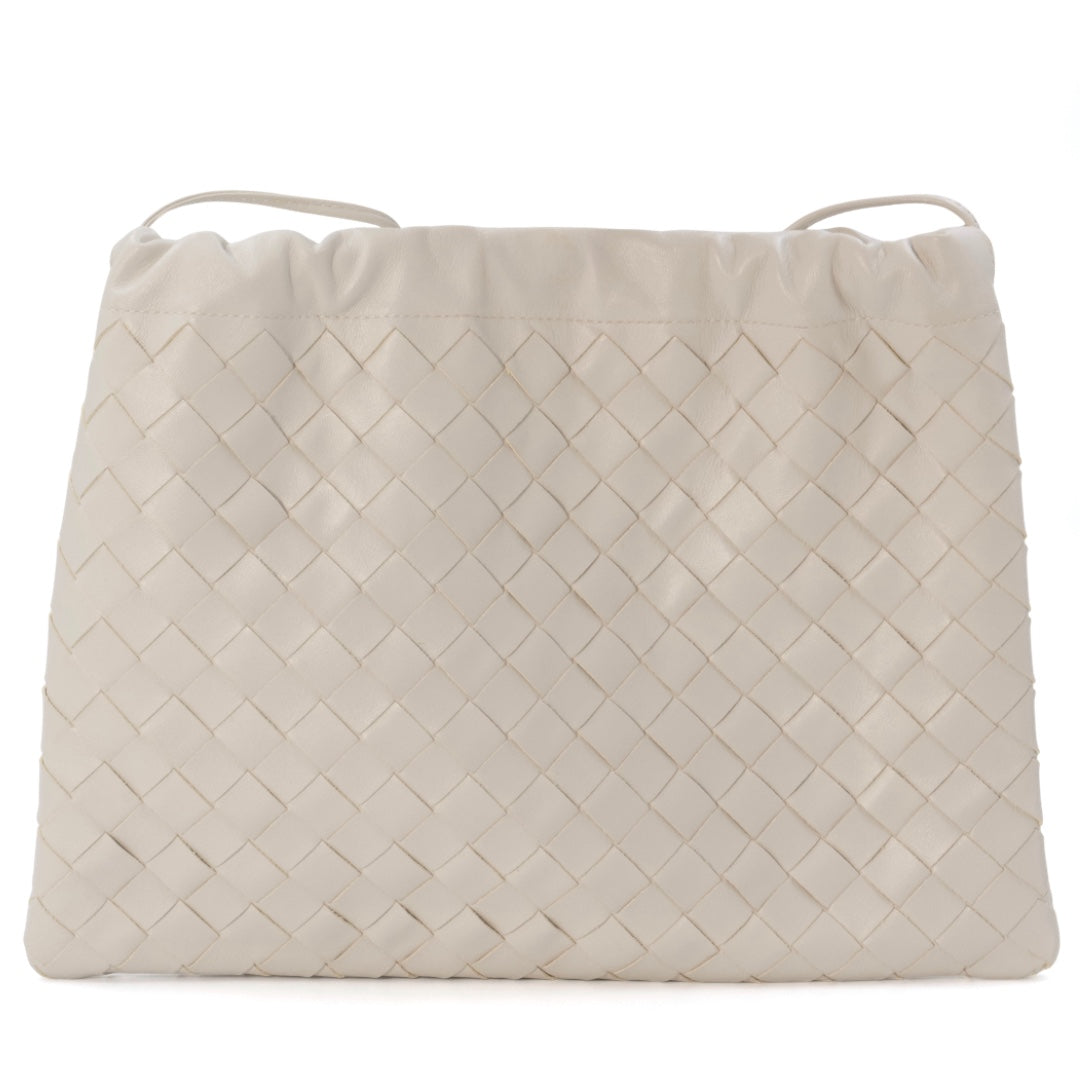 Bottega Veneta White Medium Leather Intrecciato Dustbag Shoulder Bag