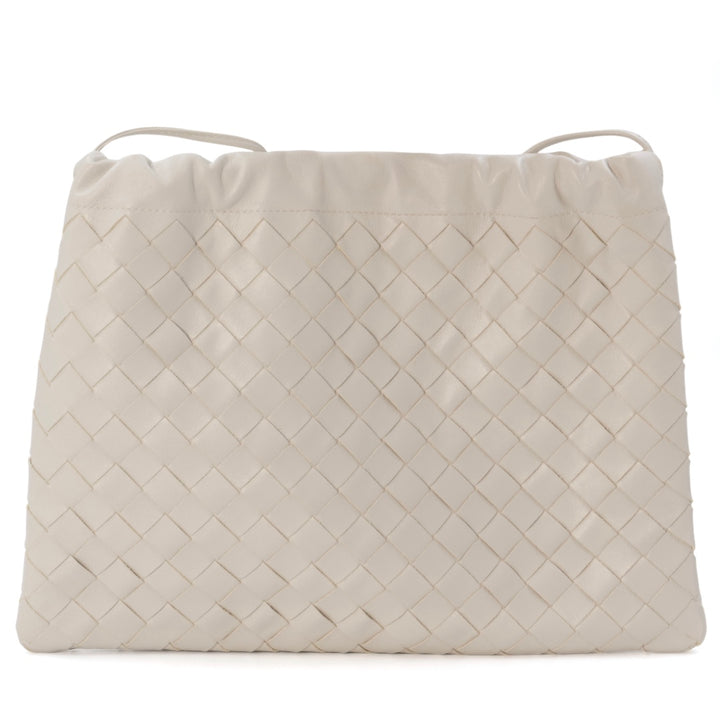 Bottega Veneta White Medium Leather Intrecciato Dustbag Shoulder Bag