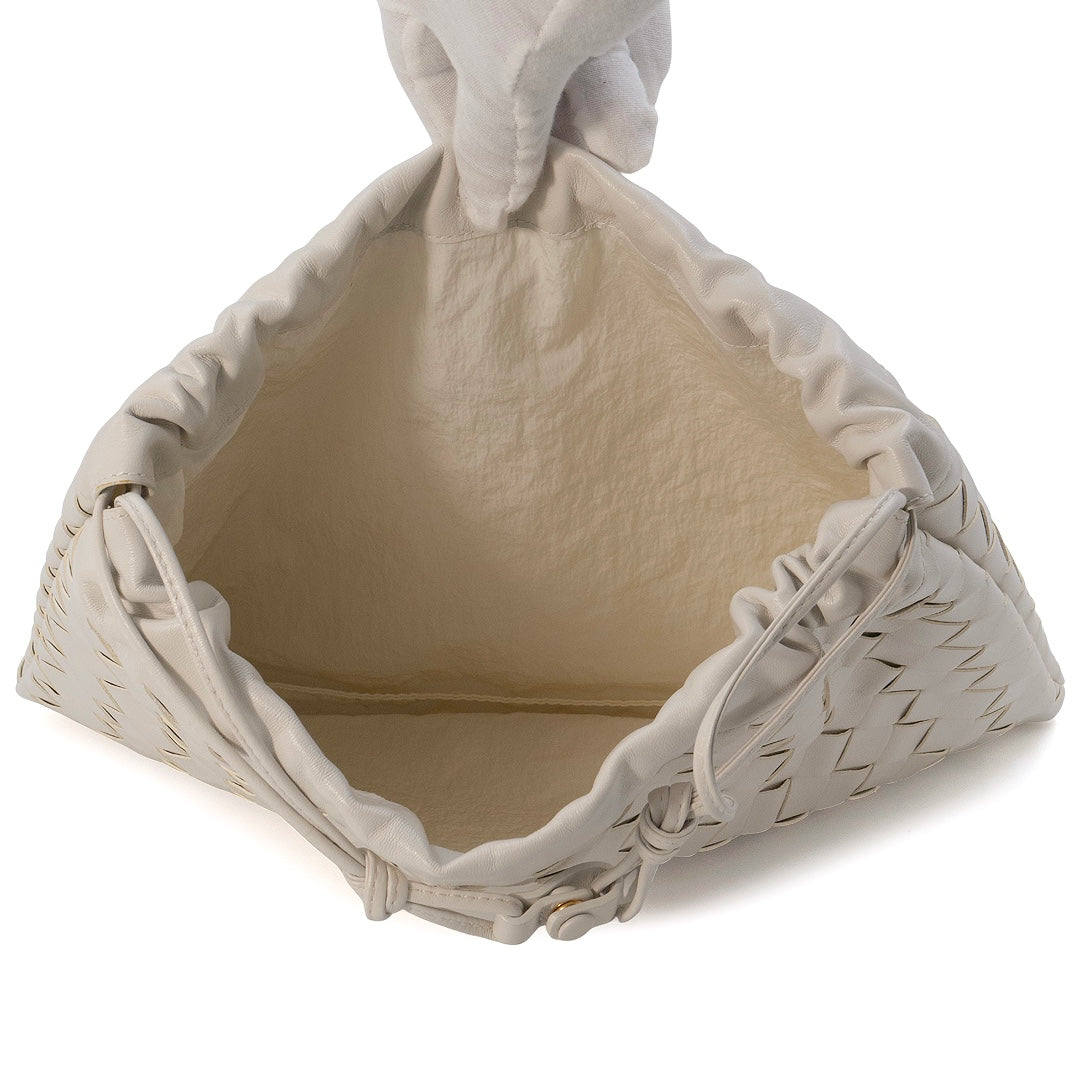 Bottega Veneta White Medium Leather Intrecciato Dustbag Shoulder Bag