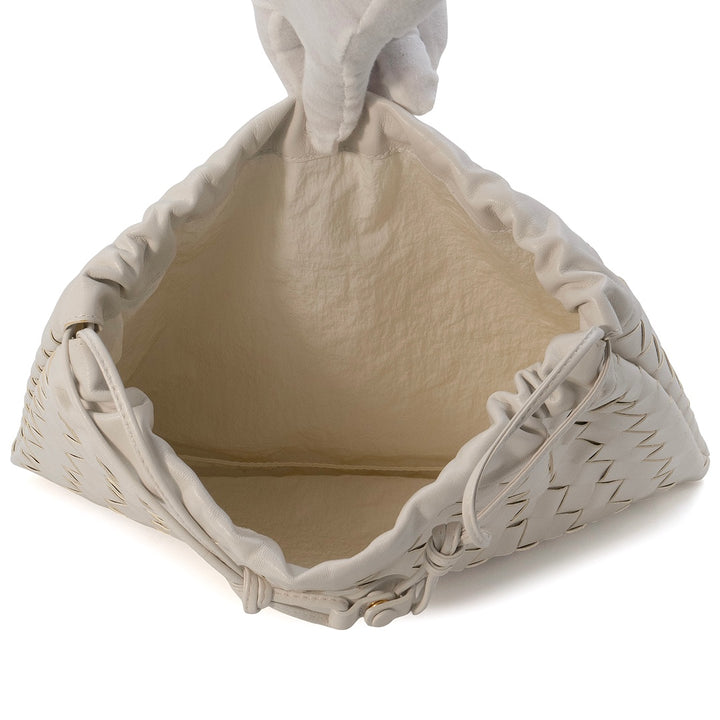 Bottega Veneta White Medium Leather Intrecciato Dustbag Shoulder Bag