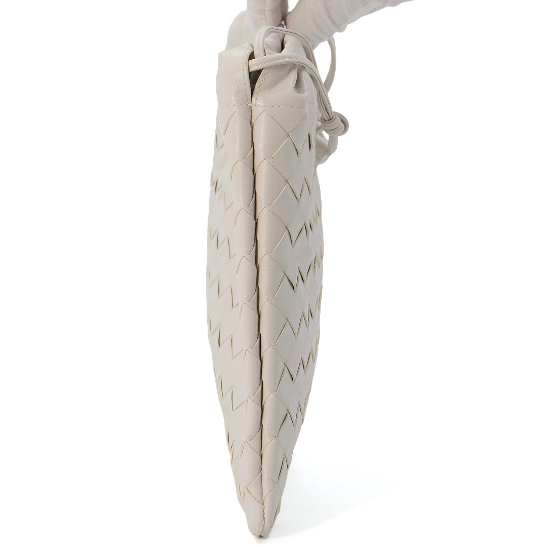 Bottega Veneta White Medium Leather Intrecciato Dustbag Shoulder Bag