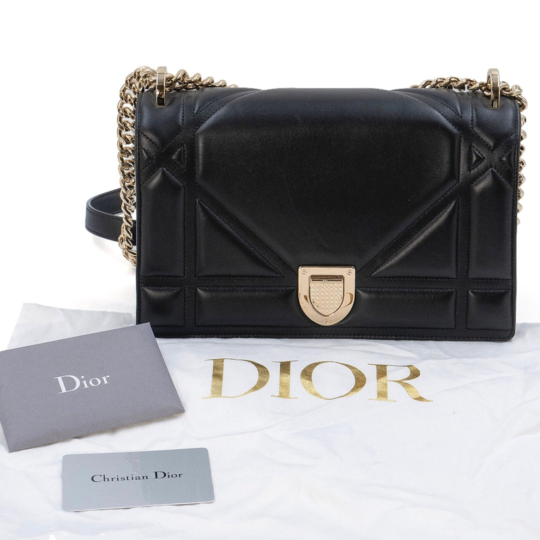Christian Dior Diorama Black Medium Lambskin Chain Bag with Gold Hardware