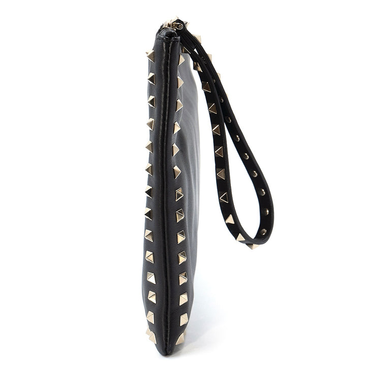 Valentino Garavani Black Leather Rockstud Clutch with Gold-Tone Studs