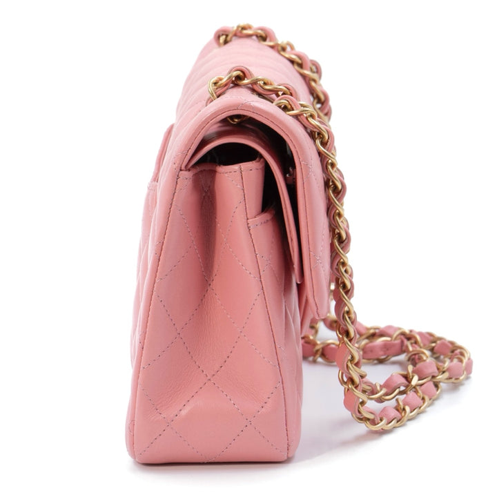 Chanel Small Classic Double Flap Bag in Coral Pink Lambskin Leather with Gold-tone Hardware
