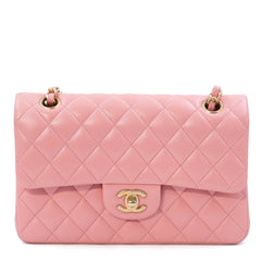 Chanel Small Classic Double Flap Bag in Coral Pink Lambskin Leather with Gold-tone Hardware