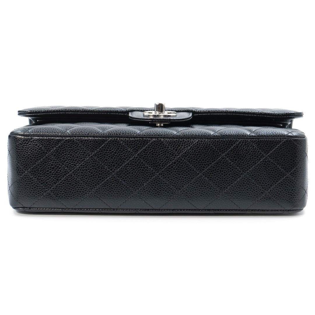 Chanel Medium Classic Double Flap Bag in Black Caviar Leather with Silver Hardware