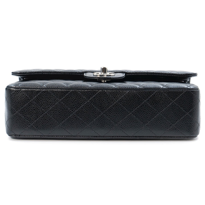 Chanel Medium Classic Double Flap Bag in Black Caviar Leather with Silver Hardware
