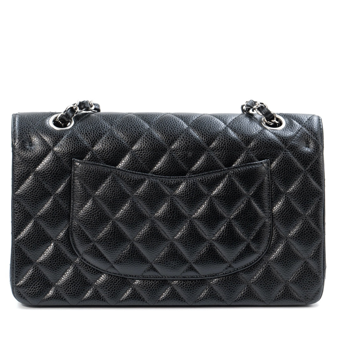 Chanel Medium Classic Double Flap Bag in Black Caviar Leather with Silver Hardware