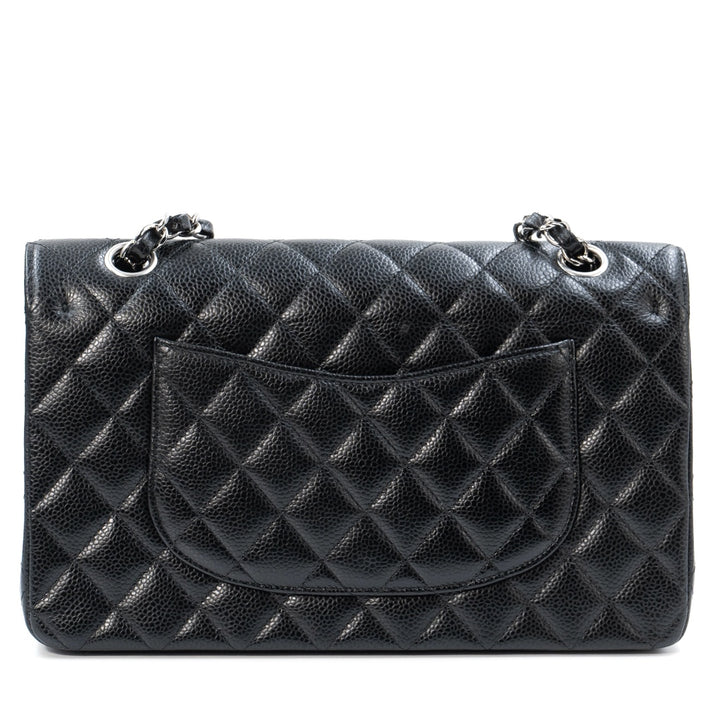Chanel Medium Classic Double Flap Bag in Black Caviar Leather with Silver Hardware
