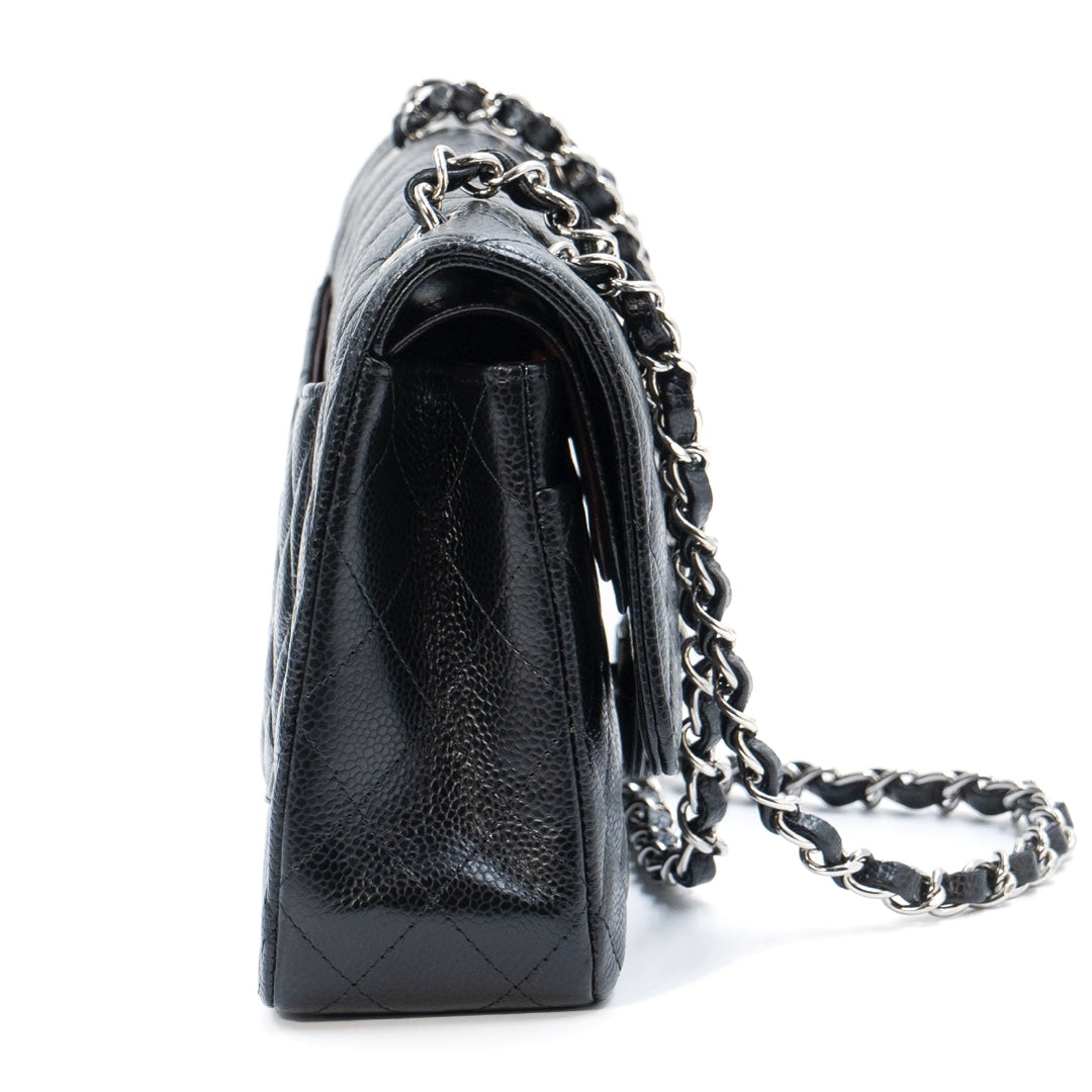 Chanel Medium Classic Double Flap Bag in Black Caviar Leather with Silver Hardware