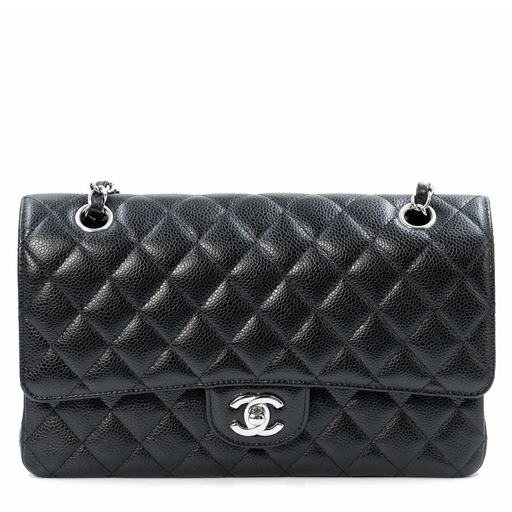 Chanel Medium Classic Double Flap Bag in Black Caviar Leather with Silver Hardware
