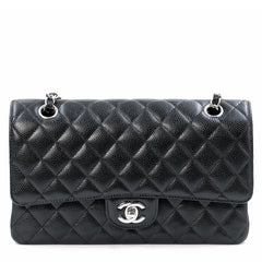 Chanel Medium Classic Double Flap Bag in Black Caviar Leather with Silver Hardware