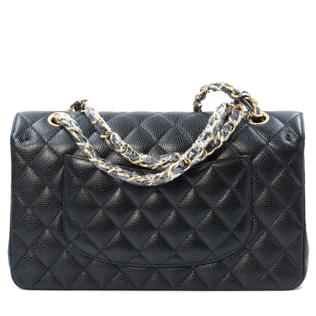 Chanel Medium Classic Double Flap Bag in Black Caviar Leather with Gold Hardware