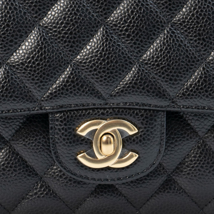 Chanel Medium Classic Double Flap Bag in Black Caviar Leather with Gold Hardware