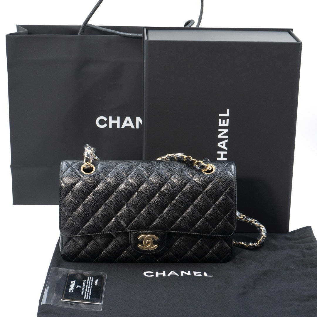 Chanel Medium Classic Double Flap Bag in Black Caviar Leather with Gold Hardware