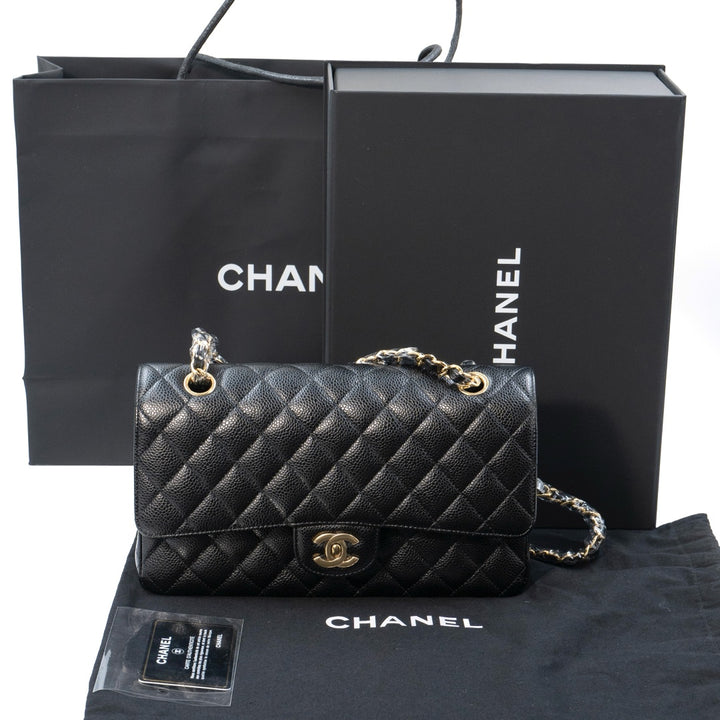 Chanel Medium Classic Double Flap Bag in Black Caviar Leather with Gold Hardware