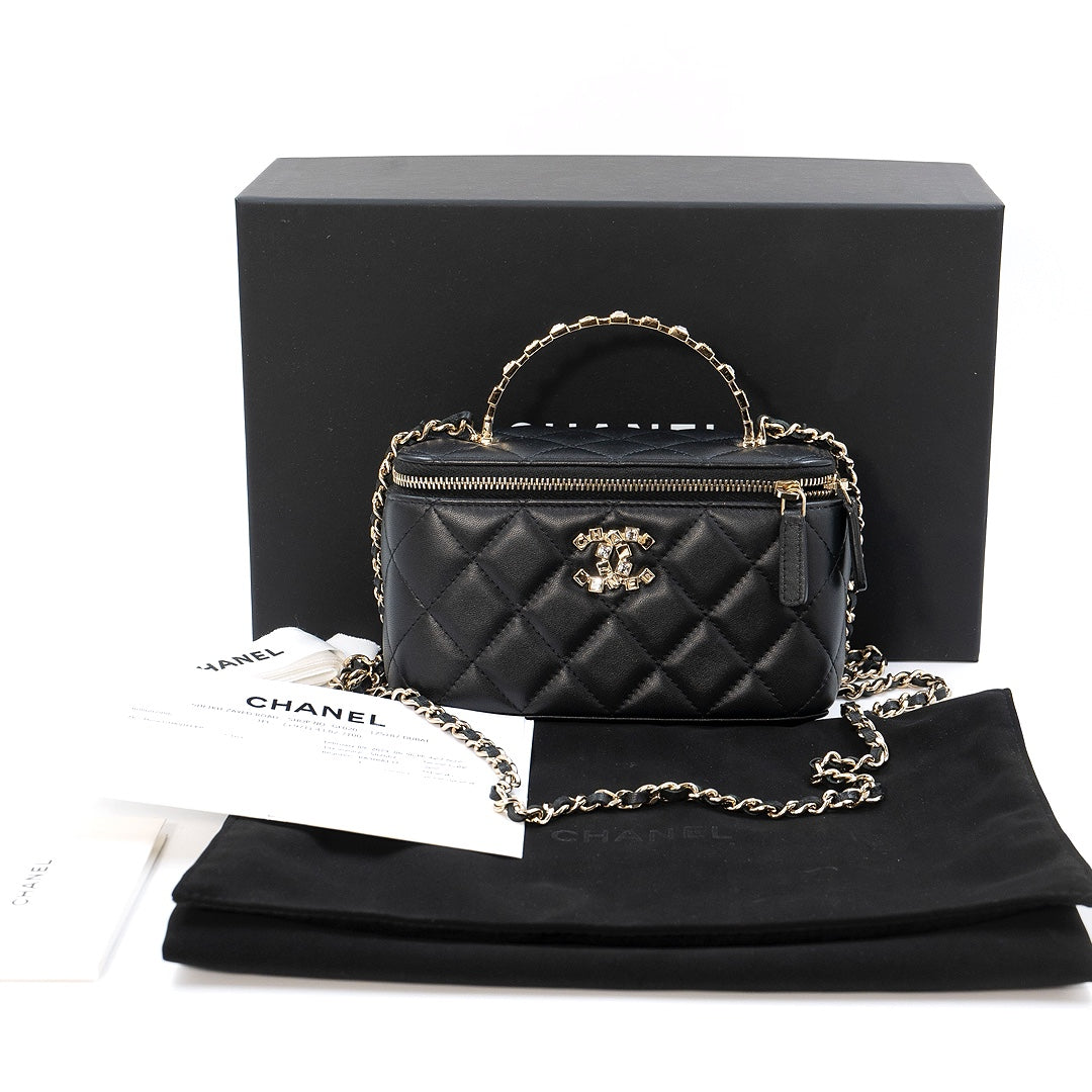Chanel Small Quilted Leather Vanity Case Bag with Top Handle & Chain