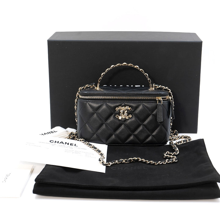 Chanel Small Quilted Leather Vanity Case Bag with Top Handle & Chain